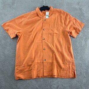 Mens Al Fresco Tropics Peach Melt Silk Short Sleeve Shirt Size L/G NWT 1966
